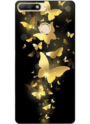 Чохол силіконовий бампер для huawei y6 prime 2018 з малюнком золоті метелики