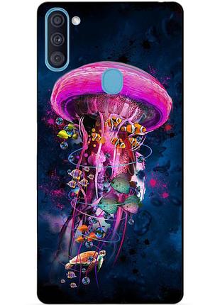 Силиконовый бампер чехол для samsung a11 с рисунком медуза