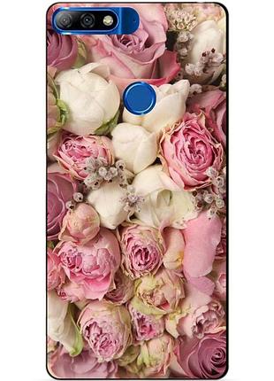 Чехол силиконовый бампер для huawei y7 prime 2018 с рисунком розовые пионы