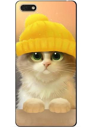Чехол силиконовый для huawei honor 7a с рисунком котик в шапке