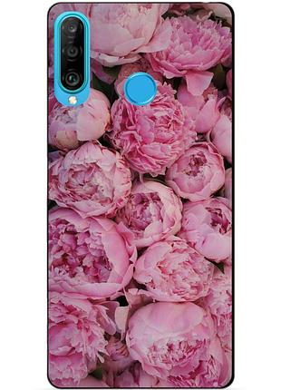 Силиконовый бампер чехол для huawei p30 lite с рисунком розовые пионы