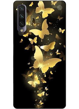 Силиконовый чехол бампер для xiaomi mi a3 с рисунком золотые бабочки