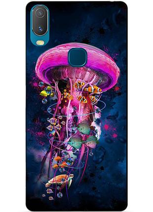 Силиконовый бампер чехол для vivo y11 с рисунком медуза