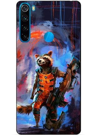 Силиконовый чехол бампер для xiaomi redmi note 8 с рисунком реактивный енот стражи галактики