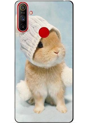 Силиконовый чехол бампер для realme c3 с рисунком зайчик в шапке
