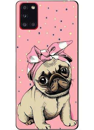 Силиконовый бампер чехол для samsung a31 с рисунком мопс