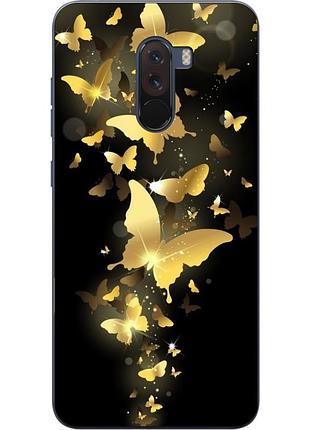 Чехол силиконовый для xiaomi pocophone f1 с рисунком золотые бабочки