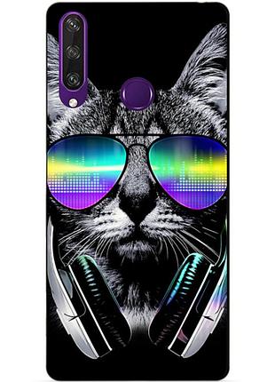 Силиконовый чехол бампер для huawei y6p с рисунком музыкальный кот