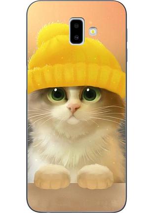 Бампер силиконовый для samsung j6 plus galaxy j610 с рисунком котик в шапке