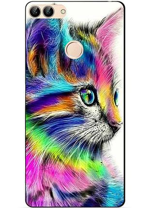 Силиконовый бампер чехол для huawei p smart с рисунком акварельный котик