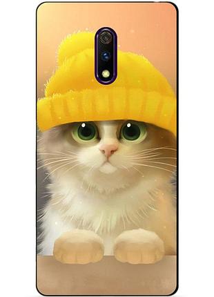 Силиконовый чехол бампер для realme x с рисунком котик в шапке
