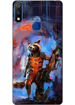 Силиконовый чехол бампер для realme 3 pro с рисунком реактивный енот стражи галактики