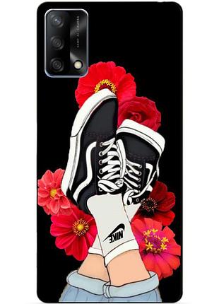Силиконовый бампер чехол для oppo a74 с рисунком кеды