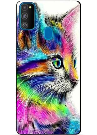 Силиконовый бампер чехол для samsung m21 galaxy m215f с рисунком акварельный котик
