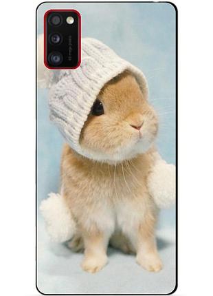 Силіконовий бампер чохол для samsung a41 galaxy a415f з малюнком зайчик в шапці