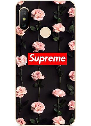 Силиконовый бампер для huawei p20 lite с рисунком supreme на розах