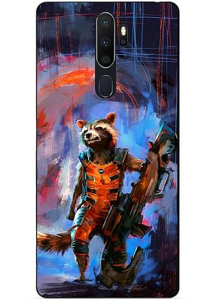 Силиконовый бампер чехол для oppo a5 2020 с рисунком реактивный енот стражи галактики
