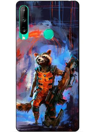 Силиконовый чехол бампер для huawei p40 lite e с рисунком реактивный енот стражи галактики