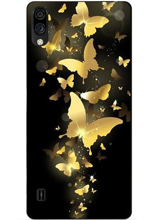 Силіконовий чохол бампер для zte blade a5 2020 з малюнком золоті метелики