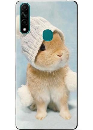 Силиконовый бампер чехол для oppo a31 с рисунком зайчик в шапке
