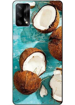 Силиконовый бампер чехол для oppo a74 с рисунком кокосы