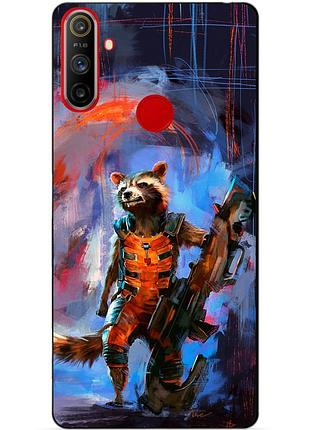Силиконовый чехол бампер для realme c3 с рисунком реактивный енот стражи галактики