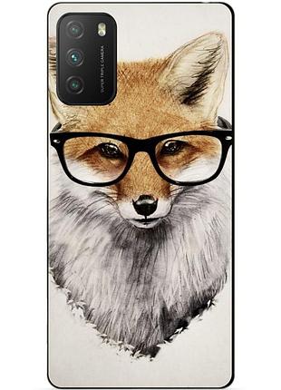 Силиконовый бампер чехол для xiaomi poco m3 с рисунком лиса