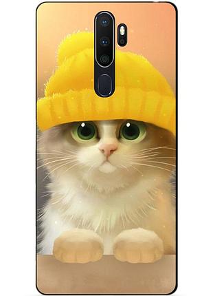 Силиконовый бампер чехол для oppo a5 2020 с рисунком котик в шапке