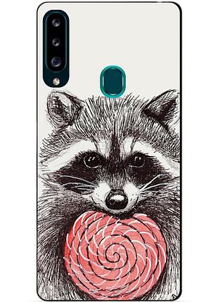 Силиконовый чехол бампер для samsung a20s 2019 galaxy a207f с рисунком енот