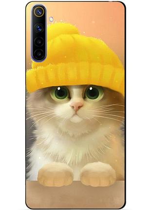 Силиконовый чехол бампер для realme 6 с рисунком котик в шапке