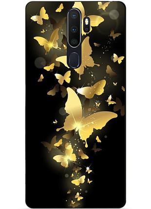 Силиконовый бампер чехол для oppo a5 2020 с рисунком золотые бабочки