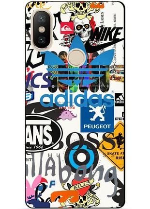 Силиконовый бампер чехол для xiaomi redmi s2 с рисунком стикеры adidas
