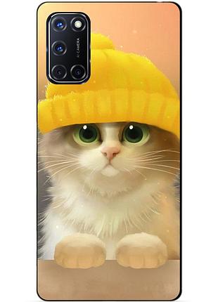Силиконовый бампер чехол для oppo a52 с рисунком котик в шапке