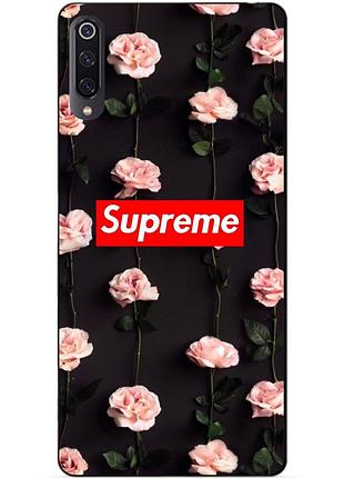 Силиконовый чехол бампер для xiaomi mi 9 с рисунком supreme на розах