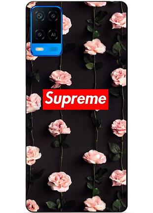 Силиконовый бампер чехол для oppo a54 с рисунком supreme