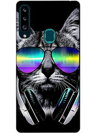 Силіконовий бампер чохол для samsung a20s 2019 galaxy a207f з малюнком музичний кіт