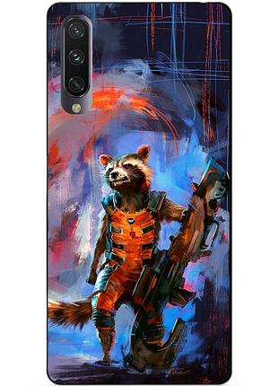 Бампер силиконовый чехол для xiaomi mi a3 с рисунком реактивный енот стражи галактики