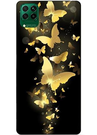 Силиконовый чехол бампер для huawei p40 lite с рисунком золотые бабочки