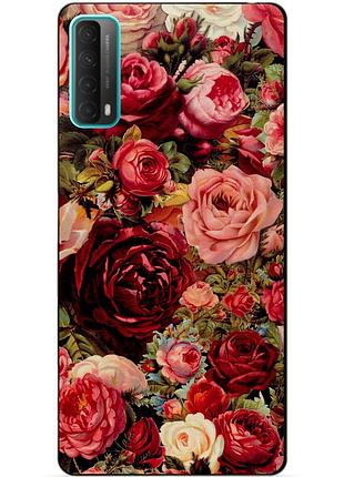 Силиконовый бампер чехол для huawei p smart 2021 с рисунком красные розы