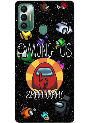 Силиконовый бампер чехол для tecno spark 7 с рисунком among us