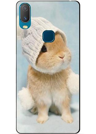 Силиконовый бампер чехол для vivo y11 с рисунком зайчик в шапке