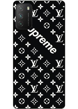 Силіконовий бампер чохол для xiaomi poco m3 з малюнком supreme lv