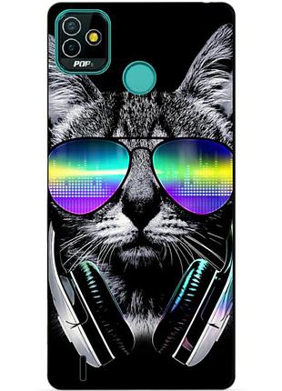 Силиконовый бампер чехол для tecno pop 5 (bd2) с рисунком кот в очках