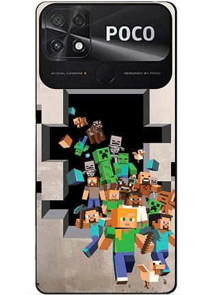 Силіконовий бампер чохол для xiaomi poco c40 з малюнком майнкрафт