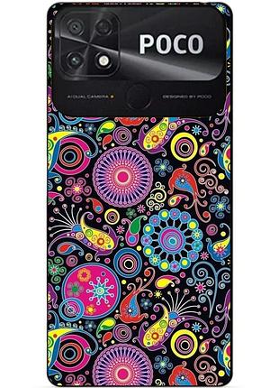 Силиконовый бампер чехол для xiaomi poco c40 с рисунком восточные узоры