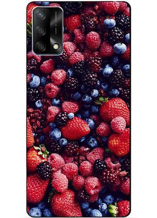 Силиконовый бампер чехол для oppo a74 с рисунком ягоды