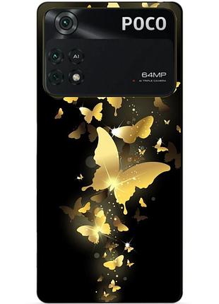 Силіконовий бампер чохол для xiaomi poco m4 pro 4g з малюнком золоті метелики