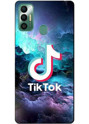 Силиконовый бампер чехол для tecno spark 7 с рисунком tik tok
