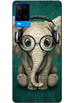Силиконовый бампер чехол для oppo a54 с рисунком слоник