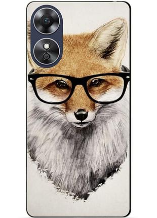 Силиконовый бампер чехол для oppo a17 с рисунком лиса в очках